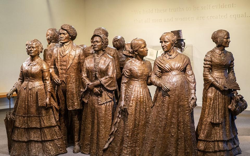 "The First Wave" bronze statues at the Women's Rights National Historical Park in Seneca Falls, New York, depict organizers and attendees of the 1848 First Women's Rights Convention. (National Park Service)