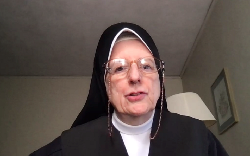 Sr. Mary Peter Lillian Di Maria, director of the Avila Institute of Gerontology, speaks May 9 at a presentation announcing the launch of an initiative to help sisters caring for those with dementia. (GSR screenshot)