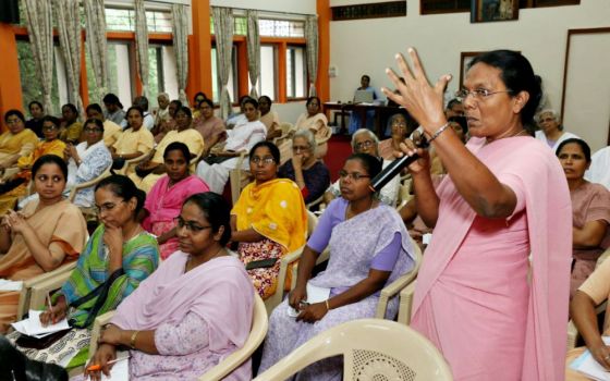 Sr. Fatima Kanickar, vice provincial of the Sisters of St. Joseph of Lyon, clarifies a point at the October national consultation on "Women in the Church: Reading the Signs of the Time" at Ishvani Kendra, Pune, western India. (Saji Thomas)