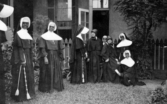 Sisters of the Holy Family, in the white-and-black veils, and Sisters of Charity of Seton Hill, in the black caps, in New Orleans in the 1920s. (Courtesy of the Archives of the Sisters of Charity of Seton Hill)