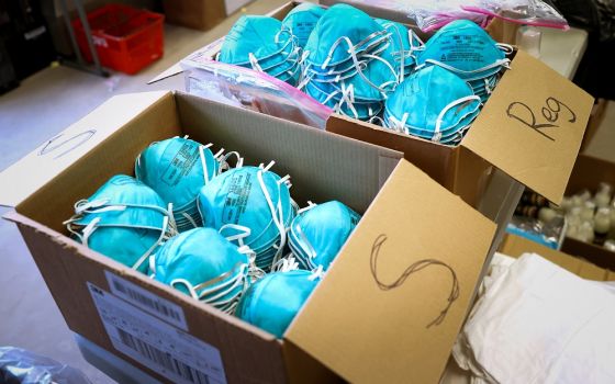 Boxes of N95 masks at an emergency coronavirus command center March 17 in New Rochelle, New York (CNS / Reuters / Mike Segar)