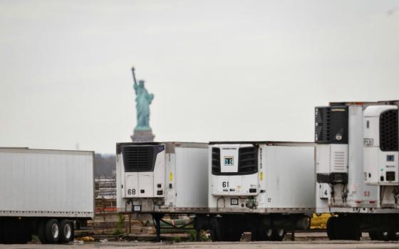 Temporary morgues in New York City are seen May 5 during the COVID-19 pandemic. (CNS / Reuters / Brendan McDermid)