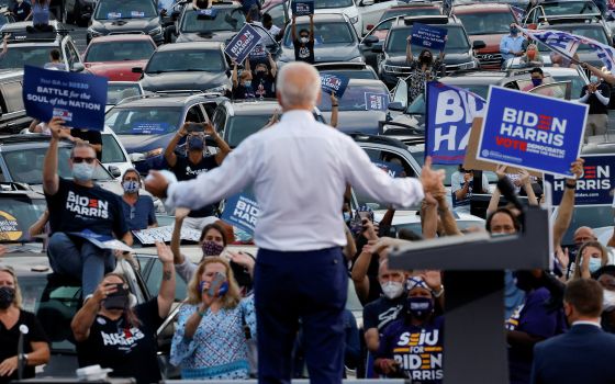 Democratic presidential nominee Joe Biden makes a campaign stop Oct. 27 in Atlanta. (CNS/Reuters/Brian Snyder)