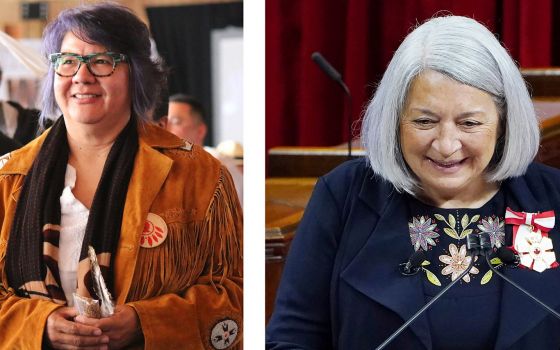 A combination photo shows RoseAnne Archibald, the new national chief of the Assembly of First Nations in Canada, and Mary Simon, the new governor general of Canada. (CNS photo/Laura Barrios, Anishinabek Nation, and Sean Kilpatrick, pool via Reuters) Edito