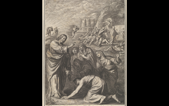 "The Holy Women at Christ's Tomb, from The Passion of Christ, Plate 20," a 1664 engraving by Grégoire Huret (Metropolitan Museum of Art)