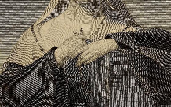 A 19th-century illustration of a nun in habit holding a rosary (Wikimedia Commons/Internet Archive Book Images)