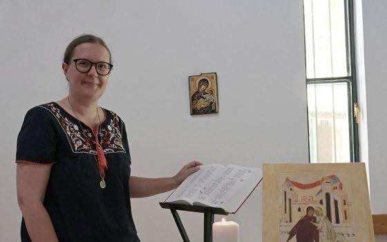 Sr. Kasia Kowalska, a member of Our Lady of Sion from Krakow, Poland, poses in the chapel of the Notre Dame de Sion convent in West Jerusalem on July 18.