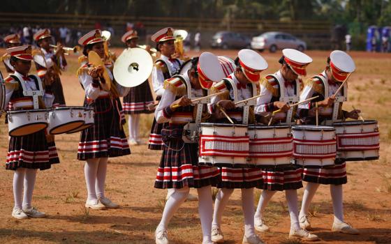 St. Joseph's Anglo-Indian School band performs at Kalolsavam, India's largest school cultural festival, in Kozhikode, Kerala. The team, prepared by Apostolic Carmel Sr. Maria Gracia, won an A grade in the competition. (Courtesy of Maria Gracia)
