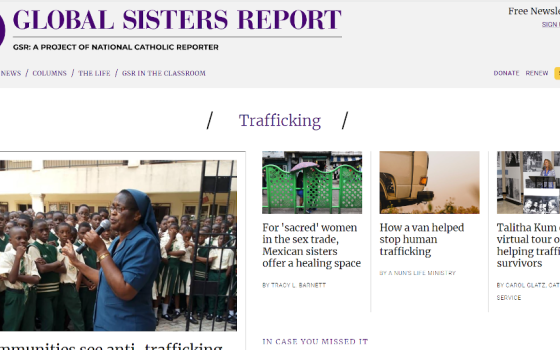 A screenshot of the Trafficking section on the Global Sisters Report website (GSR screenshot)