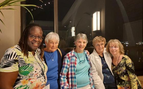 From left, agrégées Karen Hurd and Kathleen Dugan, St. Joseph Srs. Natalie Cain and Mary Ferguson, and associate Cathy Rigali at the St. Joseph Federation Event 2022 in St. Louis (Courtesy of Karen Hurd) 