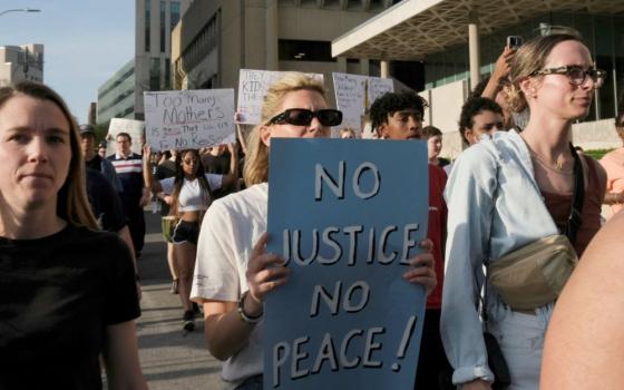 People attend a protest in Kansas City, Missouri, April 18, after 16-year-old Ralph Yarl, who is Black, was shot and wounded by a white homeowner after the boy mistakenly went to the wrong house to pick up his siblings. (OSV News/Reuters/Dominick Williams)