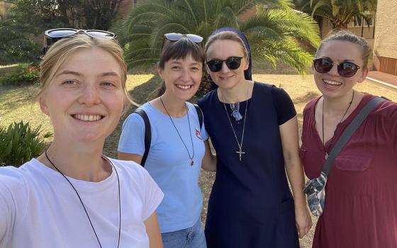 Missionary Sisters Servants of the Holy Spirit novices Liudmyla, Mariia and Anna, with formation director Sr. Svitlana Matsiuk (third from the left) at their formation center in Rome. Two of the novices are from Ukraine and one is from Poland. (Courtesy of Svitlana Matsiuk)