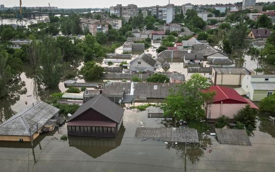 A view shows a flooded area in Kherson June 7 after the Nova Kakhovka dam breached, amid Russia's attack on Ukraine. (OSV News/Reuters/Vladyslav Smilianets)