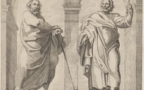 "Saints Peter and Paul in a vestibule," an etching by Rombout Eynhoudts after Peter Paul Rubens, circa 1630-80 (Metropolitan Museum of Art)