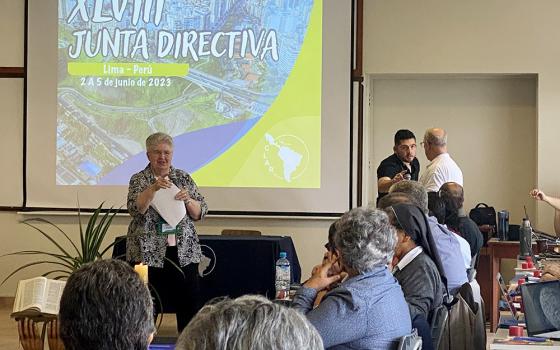 St. Joseph Sr. Carol Zinn, executive director of the Leadership Conference of Women Religious, speaks to the board meeting of the Confederation of Latin American and Caribbean Religious in Lima, Peru, June 2. (GSR photo/Rhina Guidos) 