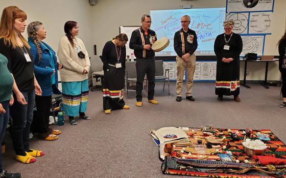 A group of people participate in a March Advancing Reconciliation workshop in Winnipeg, Manitoba, hosted by Returning to Spirit, a nonprofit organization. (Courtesy of Returning to Spirit)