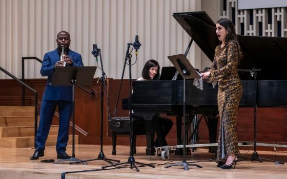 Musicians (from left) Anthony McGill, Myra Huang and Elena Perroni(Courtesy of Ronald Werman) perform "Chavah's Daughters Speak," composed by James Lee III. The piece includes poetry by Sr. Lou Ella Hickman. (Courtesy of Ronald Werman)