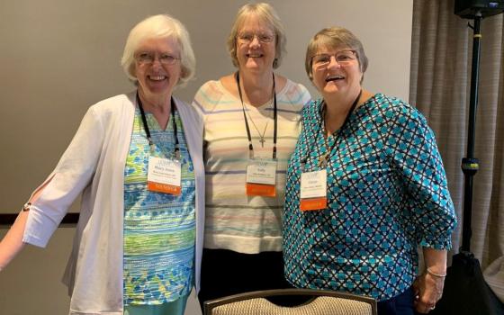 The breakout session on international congregations was led by, from left: Sr. Mary Anne Foley, Congregation de Notre Dame; Sr. Sally Hodgdon, Sisters of Saint Joseph of Chambéry; and Sr. Eileen Burns, Sister of Notre Dame de Namur.