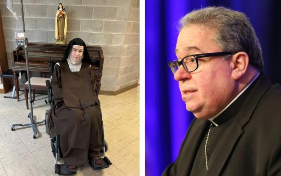 Reverend Mother Teresa Agnes of Jesus Crucified Gerlach, a longtime member of the Order of Discalced Carmelites, and Bishop Michael Olson of Fort Worth, Texas, are pictured in a combination photo. The nuns announced they will not appeal the dismissal of their civil lawsuit so they can pursue a canonical appeal at the Vatican. (OSV News/Courtesy Matthew Bobo/Bob Roller)