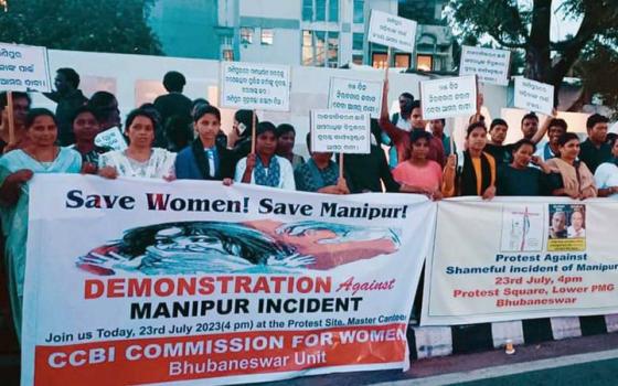 Sacred Hearts of Jesus and Mary Sr. Sujata Jena joins women and civil society groups in a demonstration against the Manipur incident on May 23 in Bhubaneswar, Odisha. (Courtesy of Sujata Jena)