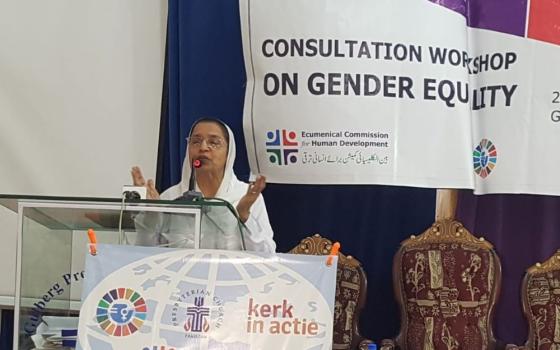 Sr. Genevieve Ram Lal speaks about gender equality at a Presbyterian Church in Lahore, Pakistan, on May 20. (GSR photo/Kamran Chaudhry)