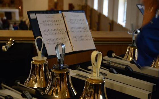hand bells and music on music stand