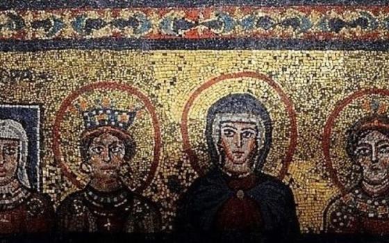 Four women are depicted in a ninth-century mosaic in a chapel in St. Praxedis Church, Rome.  (Wikimedia Commons/CC BY-SA 4.0)