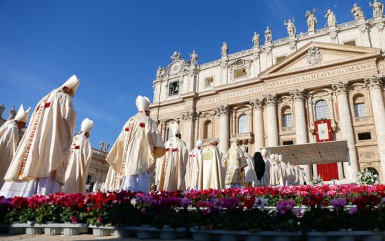 Cardinals and bishops process to the altar to concelebrate with Pope Francis the opening Mass of the assembly of the Synod of Bishops in St. Peter’s Square at the Vatican Oct. 4, 2023. (CNS photo/Lola Gomez)