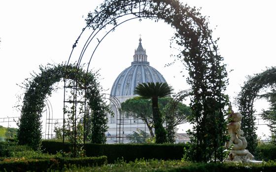 The dome of St. Peter's Basilica is seen from the Vatican Gardens Oct. 5, the day after Pope Francis released Laudate Deum, an apostolic exhortation on the climate crisis. (CNS photo/Lola Gomez)