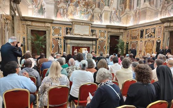 Pope Francis delivers his address to the delegates of the Fifth World Congress of Benedictine Oblates in the Clementine Hall at the Vatican. (Julie A. Ferraro)