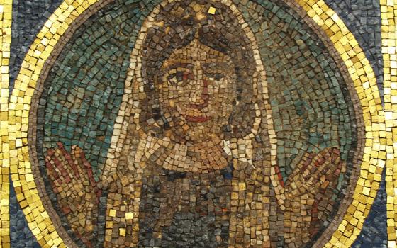 A woman is depicted at prayer in an ancient Christian mosaic seen in the Vatican's Pio Cristiano Museum. (Wikimedia Commons/Miguel Hermoso Cuesta)