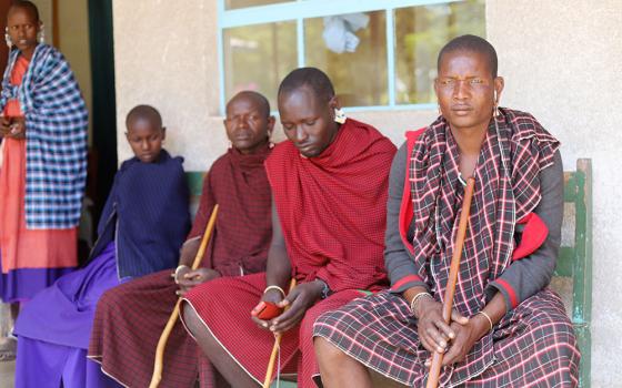 A group of Maasai people wait to be attended by nurses who are mostly religious at Endulen Hospital, located in the Ngorongoro conservation area in northern Tanzania. Religious leaders, including sisters, have remained in Ngorongoro to serve residents seeking medical care, water, food and education for their children despite the government cutting off vital services in the area. (GSR photo/Doreen Ajiambo)
