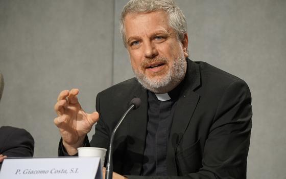Italian Jesuit Fr. Giacomo Costa, adviser to the secretary-general of the Synod of Bishops, speaks at a news conference at the Vatican Oct. 27, 2022, to present the document for the continental phase of the synod on synodality. (CNS/Junno Arocho Esteves)