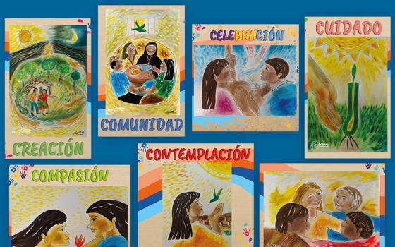 Colombian artist Jafeth Gómez created paintings representing the seven C's during the IV Latin American and Caribbean Congress of Religious Life, held Nov. 24-26 in Bogotá, Colombia. (Courtesy of CLAR) 