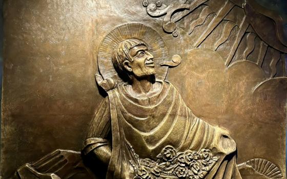 Bronze relief of Juan Diego at the Basilica of Our Lady of Guadalupe in Mexico City. (Molly Brockwell) 