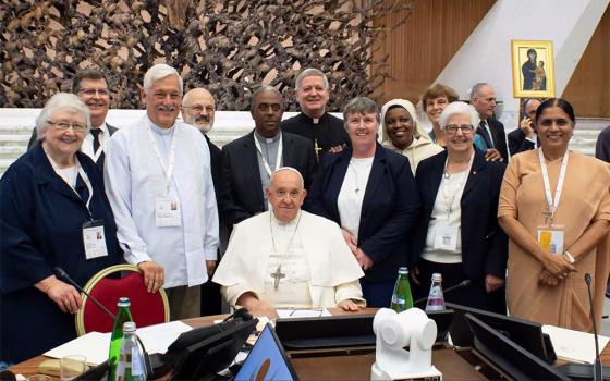 Delegates from the International Union of Superiors General pose with Pope Francis during the Synod of Bishops at the Vatican in October. (GSR screenshot)