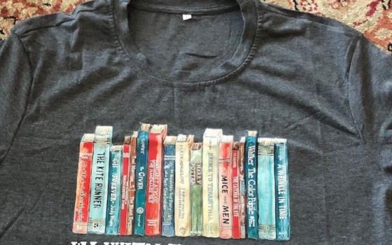 Humility of Mary Sr. Margaret Cessna's favorite T-shirt pictures banned books.