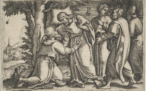 "Christ Healing the Leper," from the series "The Story of Christ," a 1534-35 engraving by Georg Pencz (Metropolitan Museum of Art)