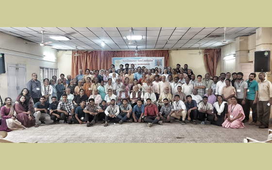 Delegates representing about 40 religious congregations of men and women at the national workshop "Save Democracy-Save the Constitution" gathered Oct. 12-14, 2023, in Travandrum, Kerala state, India. (Courtesy of Dorothy Fernandes)