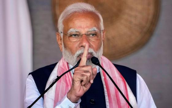 Indian Prime Minister Narendra Modi, who is running for re-election, addresses a public rally in Guwahati, India, on Feb. 4.
