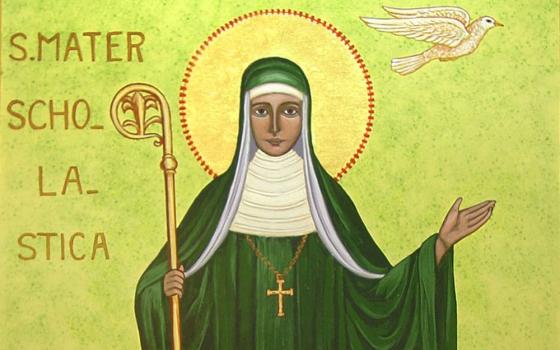This icon by Benedictine Sr. Paula Howard was inspired by a mural at Mount St. Scholastica Monastery in Atchison, Kansas.