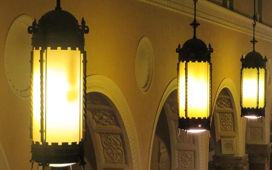 Wrought iron lanterns at St. Scholastica chapel, built in 1939 at Mount St. Scholastica Monastery in Atchison, Kansas (Helga Leija)