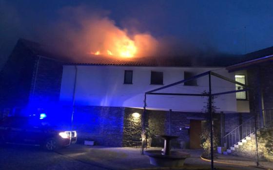 The Jan. 27 fire at the guesthouse of the Trappist Monastery of St. Mary Mother of the Church in Palaçoulo, Portugal, started in a fireplace and then reached various divisions. The roof needs to be repaired as a matter of urgency, given the possibility of rain. (Courtesy of Trappist Monastery of St. Mary Mother of the Church)