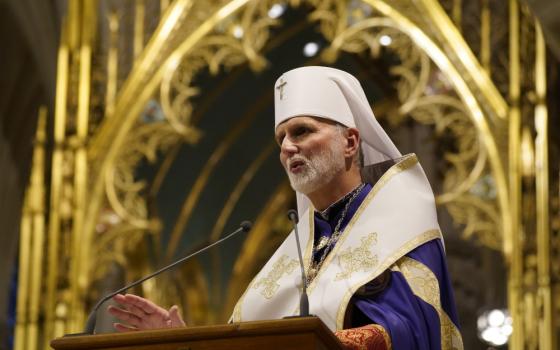 Metropolitan Archbishop Borys A. Gudziak of the Ukrainian Catholic Archeparchy of Philadelphia speaks at St. Patrick's Cathedral in New York City Nov. 18, 2023, during a prayer service marking the 90th anniversary of the Holodomor, a famine engineered by Soviet dictator Josef Stalin that led to the deaths of millions of Ukrainians. (OSV News photo/Gregory A. Shemitz)