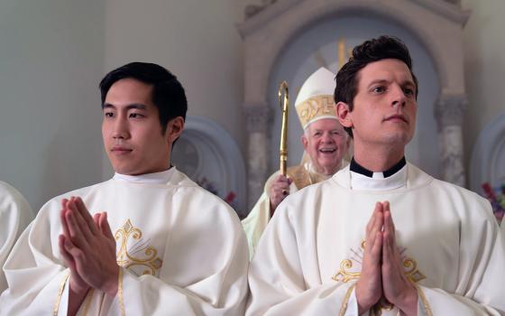 Actors Young Mazino, left, and Joshua Wills portray Catholic seminarians in "Trinity's Triumph." (RNS/Courtesy image)