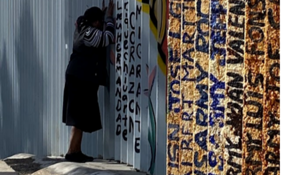 Sr. Florence Anyabuonwu prays at the border wall. 