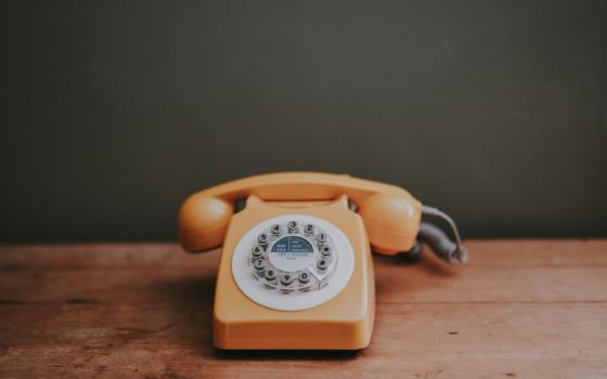 rotary phone on a table