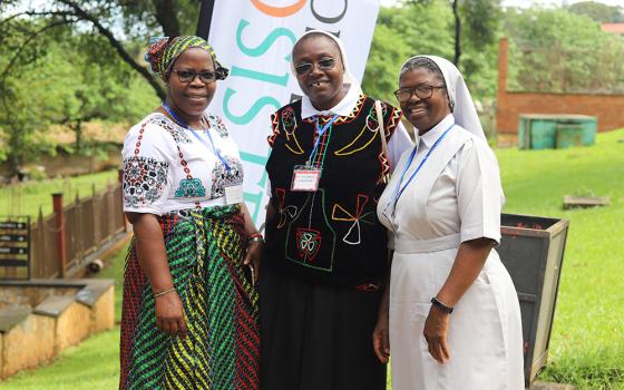 Sr. Eneless Chimbali (left) is pictured with other sisters at the Imperial Botanical Beach Hotel in Entebbe during the All-Africa Conference: Sister to Sister convening in Uganda, April 9. (Doreen Ajiambo)