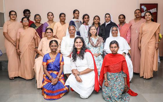 Partners and student representatives in the "Sisters Led Youth Initiatives" project, including (second row, from left): Apostolic Carmel Sr. Maria Nirmalini; Sr. Jane Wakahiu of the Little Sisters of St. Francis; Sabrina Wong; and Sr. Molly Mathew of the Missionary Sisters of Mary Help of Christians (Courtesy of Maria Nirmalini)
