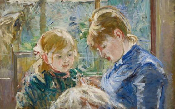 "The Artist's Daughter, Julie, with her Nanny" (circa 1884) by the French Impressionist painter Berthe Morisot (1841-1895) (Artvee)